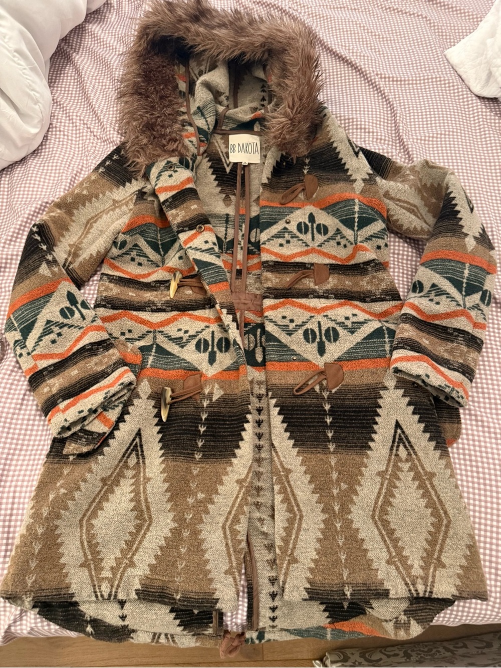 BB Dakota Aztec Hooded Coat with Toggles